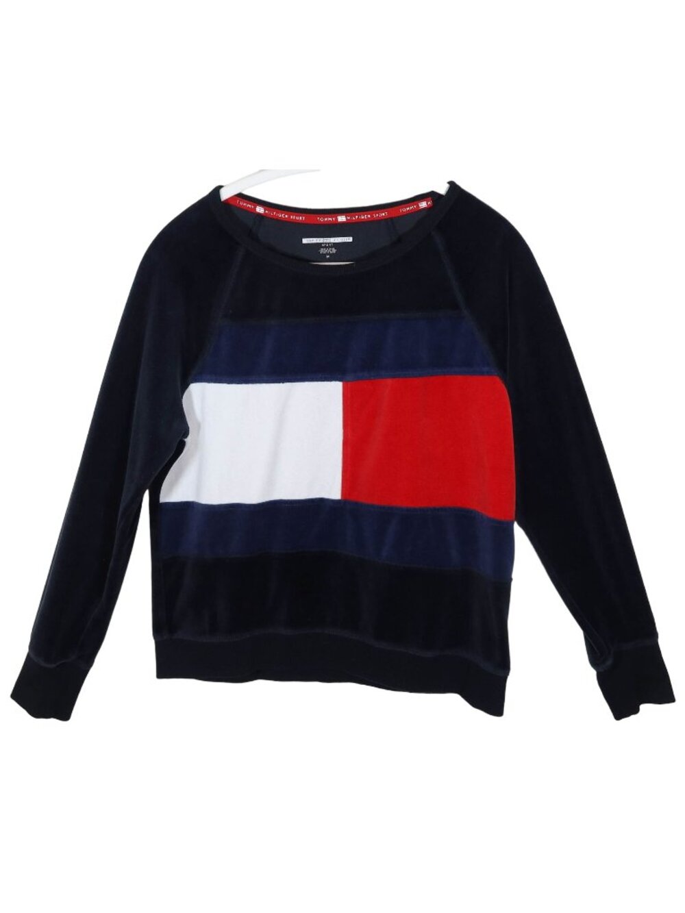 TOMMY HILFIGER Sport Velour Logo Long Sleeve Pullover Sweatshirt Size M